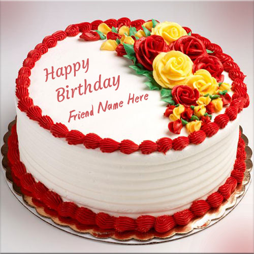 Happy Birthday Flower Cream Cake Pics With Best Friend Name